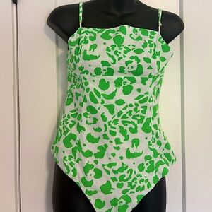 Zara‎ Summer Smocked Square Neckline Printed Bodysuit Size Small